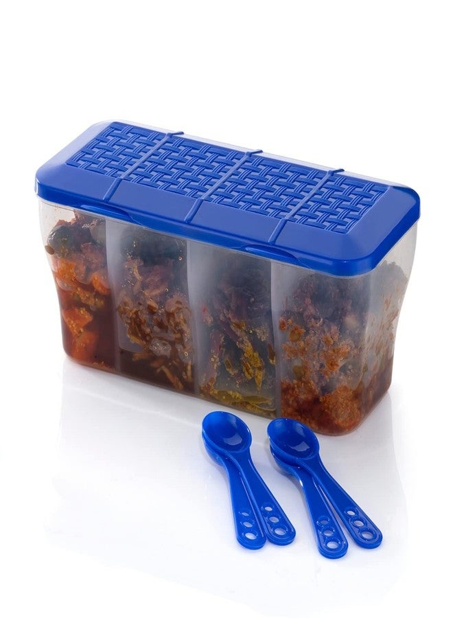 HAPPI Multipurpose Plastic 4 In 1 Masala Box for Kitchen, Spice Boxes for Kitchen, Transparent 4 Compartment Storage Containers Airtight Grocery,Dry Fruits Box 1800 Ml with 4 Spoons(Blue) - Image 3